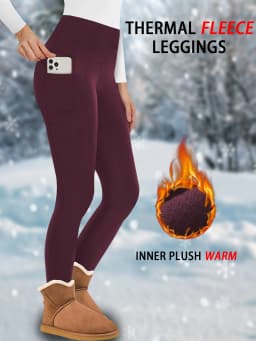 High Waisted Winter Leggings with Pockets for Women - Thermal Fleece Lined Tummy Control Thick Warm Tights Workout Running