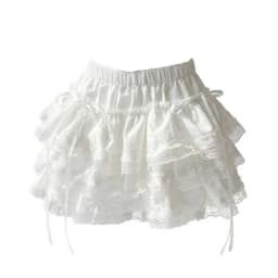 Women Ruffle Mini Skirt with Lace Bow Built-in Shorts Y2K Coquette Lolita Balletcore Tiered Ruffles Short Skort