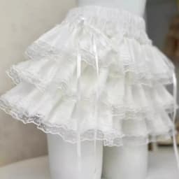 Women Ruffle Mini Skirt with Lace Bow Built-in Shorts Y2K Coquette Lolita Balletcore Tiered Ruffles Short Skort