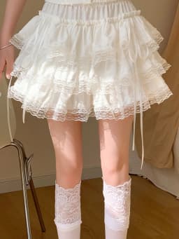 Women Ruffle Mini Skirt with Lace Bow Built-in Shorts Y2K Coquette Lolita Balletcore Tiered Ruffles Short Skort