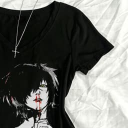 Vintage clothing, Gothic aesthetic clothing, Gothic Emo anime girl Harajuku Y2k women's T-shirt, 2000s T-shirt Y2k Top 90s