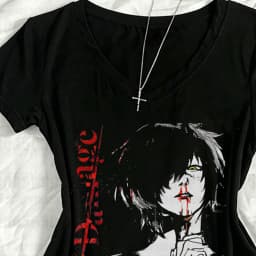 Vintage clothing, Gothic aesthetic clothing, Gothic Emo anime girl Harajuku Y2k women's T-shirt, 2000s T-shirt Y2k Top 90s