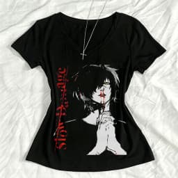Vintage clothing, Gothic aesthetic clothing, Gothic Emo anime girl Harajuku Y2k women's T-shirt, 2000s T-shirt Y2k Top 90s