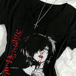 Vintage clothing, Gothic aesthetic clothing, Gothic Emo anime girl Harajuku Y2k women's T-shirt, 2000s T-shirt Y2k Top 90s