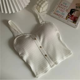 Women's Y2K Cropped Tops with Bra Pads Summer Corset Korean Suspenders Vest Sexy Camisole Slim Solid Casual Fake Buckle Tops