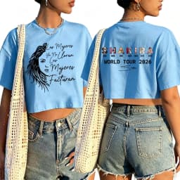 Shakira Las Mujeres Facturan World Tour 2026 Shirt Women O-Neck Short Sleeves Crop Tops T-shirt