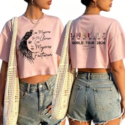 Shakira Las Mujeres Facturan World Tour 2026 Shirt Women O-Neck Short Sleeves Crop Tops T-shirt