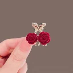 Cute Red Velvet Plum Bossom Small Hair Claw Women Autumn and Winter Side Bangs Hair Slide Sweet Festival Alloy Hair Accessories