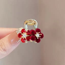 Cute Red Velvet Plum Bossom Small Hair Claw Women Autumn and Winter Side Bangs Hair Slide Sweet Festival Alloy Hair Accessories