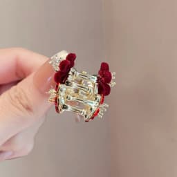 Cute Red Velvet Plum Bossom Small Hair Claw Women Autumn and Winter Side Bangs Hair Slide Sweet Festival Alloy Hair Accessories