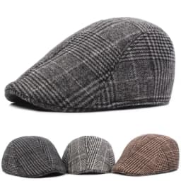 British Style Autumn Winter Warm Gentleman Baseball Hat Berets Newsboy Painters Hat Plaid Wool Hat Unisex Cabbie Visor Flat Cap