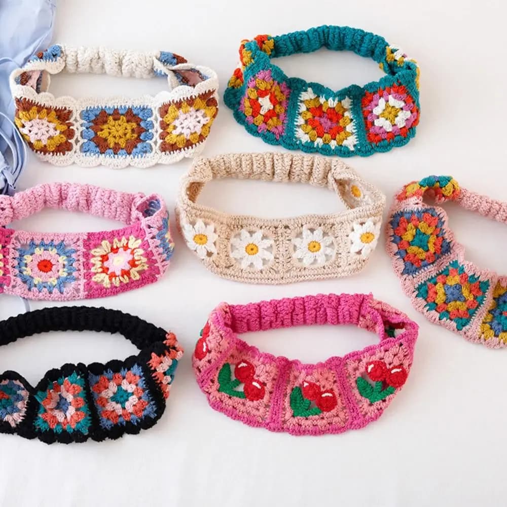 Flower Knitted Headband Colorful Pastoral Ethnic Style Hair Band Beach Headwear Girl Hair Accessories Women Hair Scarf Girls