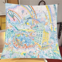 90CM Silk Scarf Women Foreast City Print Square Scarves Head Echarpes Silk Foulards Femme Wraps Beach Shawls Bandana Lady Hijabs