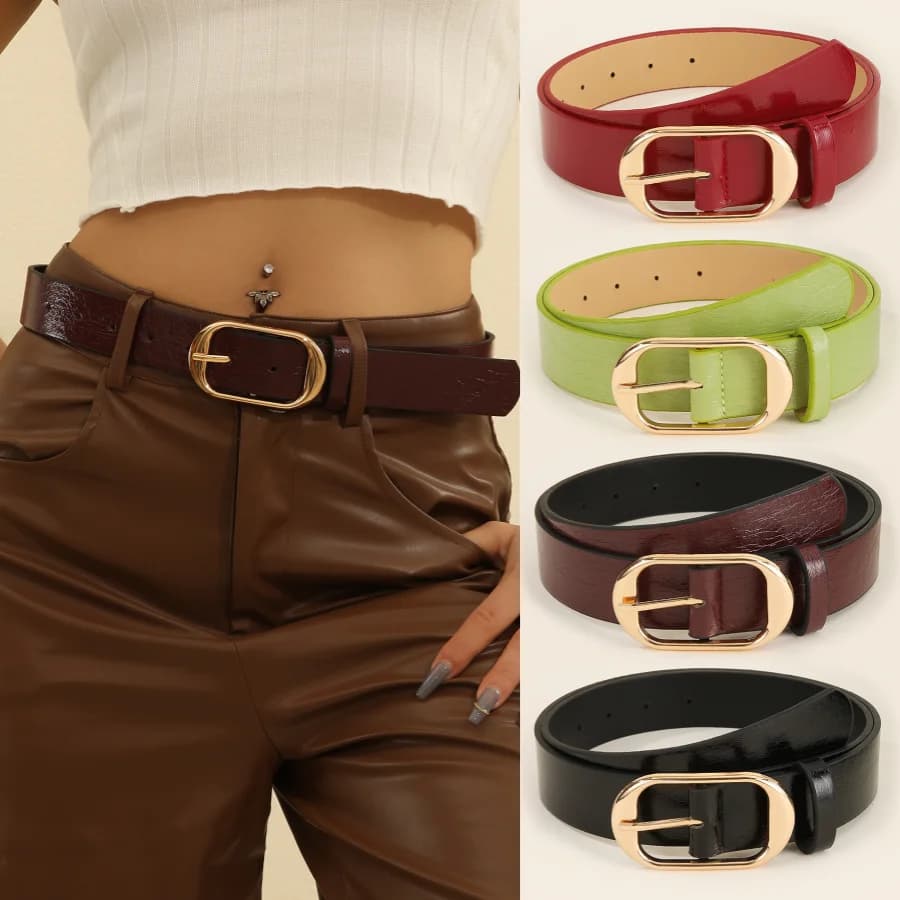 Light luxury gold metal buckle multi-color crocodile pattern belt for women, a versatile decorative belt for jeans, suitable f