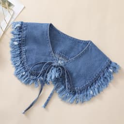 Women's Washed Denim Shawl Collar with Pleated Lace and Fashionable Fake Collar