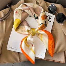 27.5" Elegant Floral Print Satin Square Scarf for Women Soft Lightweight Shawl Neck Accessory Headband Sun Protection Scarf
