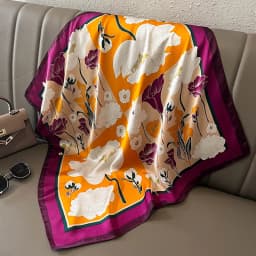 27.5" Elegant Floral Print Satin Square Scarf for Women Soft Lightweight Shawl Neck Accessory Headband Sun Protection Scarf