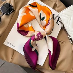 27.5" Elegant Floral Print Satin Square Scarf for Women Soft Lightweight Shawl Neck Accessory Headband Sun Protection Scarf