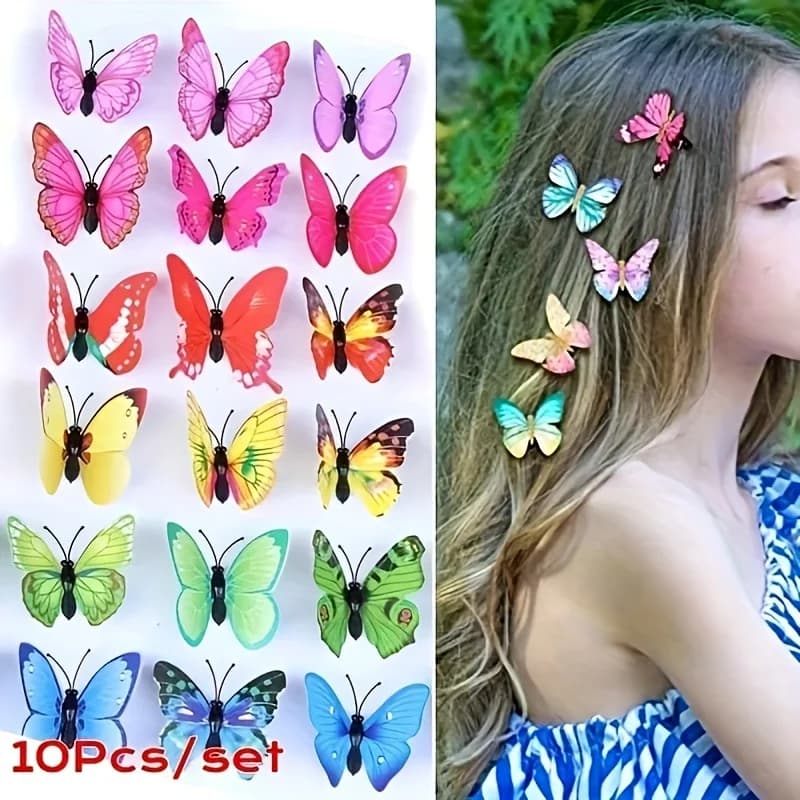 10Pcs Hair Accessories Butterfly Hair Clips PVC Simulation 3D Butterfly Hairpin Mixed Color Girls Cute Barrette Party Decoration