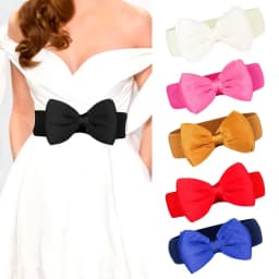 1Pcs New Big Bowknot Waist Belt Elastic Stretch Buckle Bow Waistband Wide Satin Bow Belt for Girls Lady Women