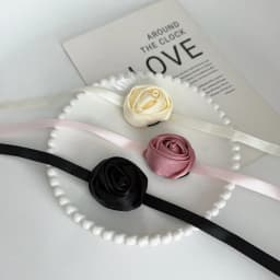 Spring New Fabric Flower Rose Flower Choker/ Headband dual-purpose Adjustable Rose Long Rope Hair bands for women Headwear