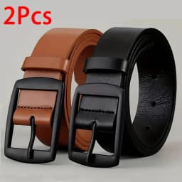 2pc Luxury Belt for Men PU Leather Belt Metal Pin Buckle High Quality Famous Brand Designer Waist Strap Belt for Jeans Plus Size