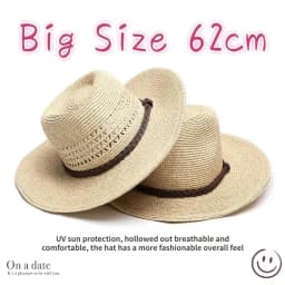 New XL Big Size 62cm Panama Jazz Straw Hat for Women Men Dig Out Summer Beach Sun Hat Windproof Folding Rope UV Protection Hat