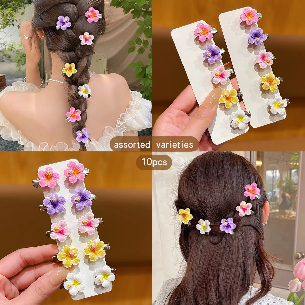 10 colorful random sweet floral hair clips suitable for daily use as hair accessories