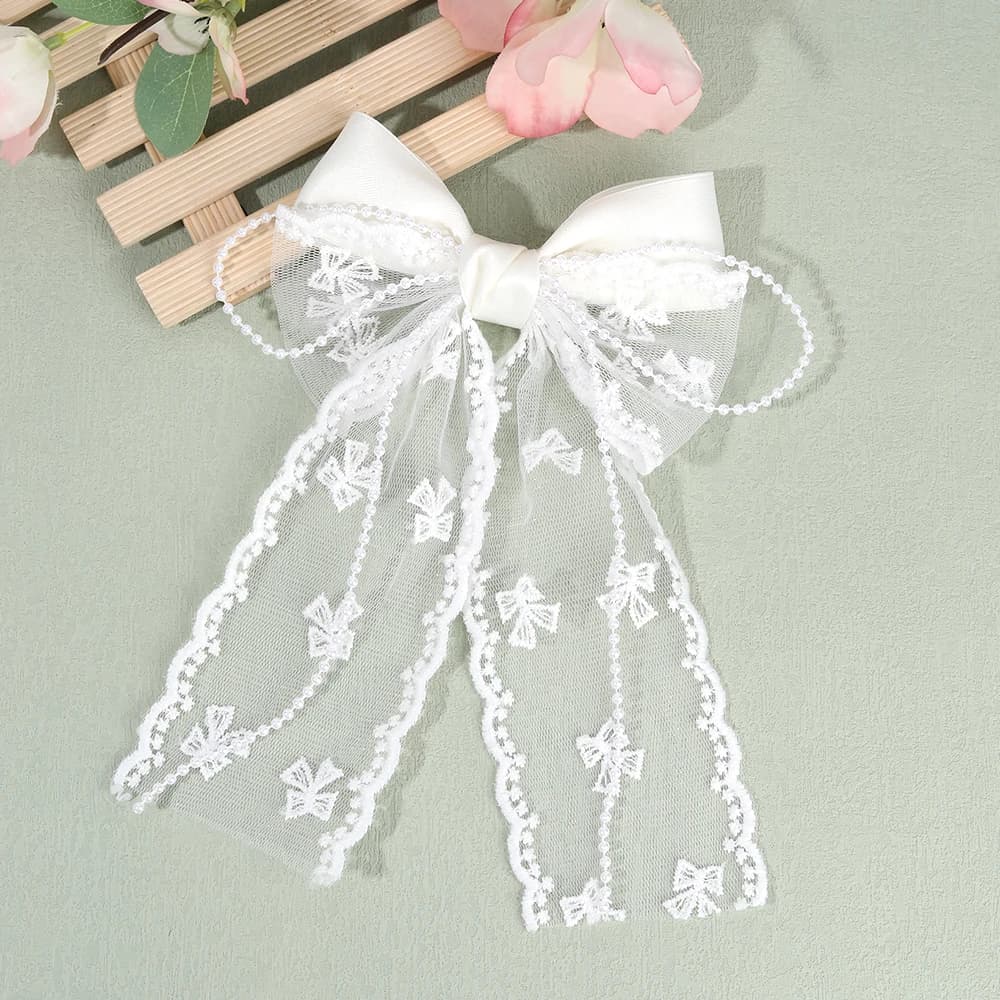 Tulle Bow Hair Clip Sweet Mesh Chiffon Patchwork Bownot Hairpin Elegant Pearl Beads Barrette Girls Women Headdress Accessories