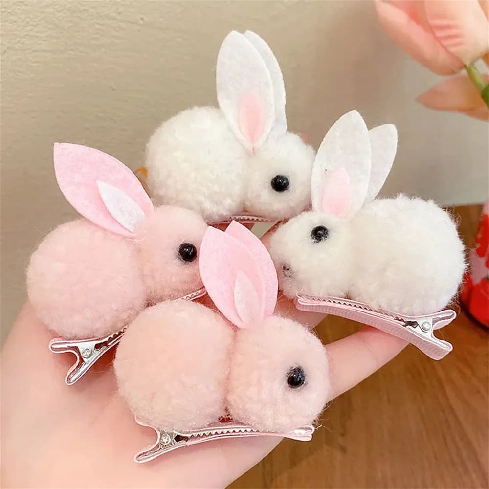 Cute Plush Rabbit Hair Clip Children's Catoon Animal Hairpins Girls Baby Sweet Winter Hair Accessories Headwear Barrettes