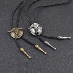 Men's Western Vintage Bolo Tie Cow Skull Design Black Leather Rope Cowboy Necktie with Bull Head Pendant Jewelry Gift Unisex