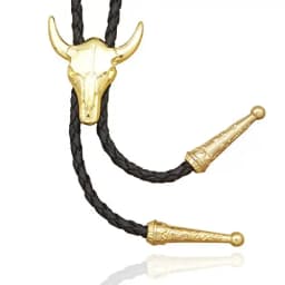 Men's Western Vintage Bolo Tie Cow Skull Design Black Leather Rope Cowboy Necktie with Bull Head Pendant Jewelry Gift Unisex