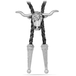 Men's Western Vintage Bolo Tie Cow Skull Design Black Leather Rope Cowboy Necktie with Bull Head Pendant Jewelry Gift Unisex