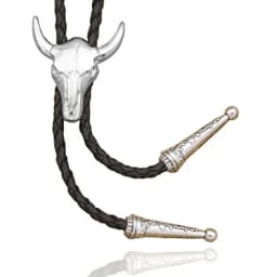 Men's Western Vintage Bolo Tie Cow Skull Design Black Leather Rope Cowboy Necktie with Bull Head Pendant Jewelry Gift Unisex