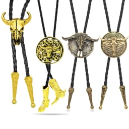 Men's Western Vintage Bolo Tie Cow Skull Design Black Leather Rope Cowboy Necktie with Bull Head Pendant Jewelry Gift Unisex