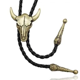 Men's Western Vintage Bolo Tie Cow Skull Design Black Leather Rope Cowboy Necktie with Bull Head Pendant Jewelry Gift Unisex