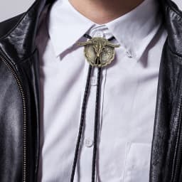 Men's Western Vintage Bolo Tie Cow Skull Design Black Leather Rope Cowboy Necktie with Bull Head Pendant Jewelry Gift Unisex