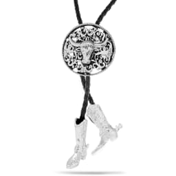 Men's Western Vintage Bolo Tie Cow Skull Design Black Leather Rope Cowboy Necktie with Bull Head Pendant Jewelry Gift Unisex
