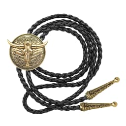 Men's Western Vintage Bolo Tie Cow Skull Design Black Leather Rope Cowboy Necktie with Bull Head Pendant Jewelry Gift Unisex
