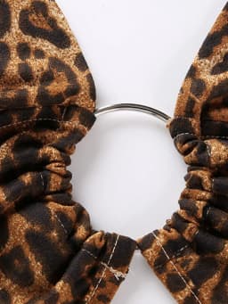 Leopard Print Halter Crop Top for Women Backless Bandage Lace-Up Sequin Metal Ring Detail Party Club Bustier 2025 Style