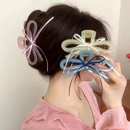 2025 New Acrylic Hair Claw Ribbon Bow Transparent Shark Gripper For Women Girls Summer Outdoor Simple Hair Accessories 12cm