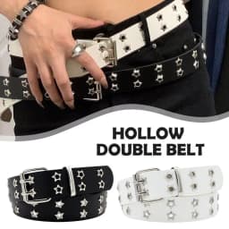 Star Eye Rivet Belt Hollowed-out Punk Belt For Man/women Hip-hop Double Pin Buckle Fashion Pu Leather Waistband Y2K Decoration