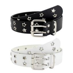 Star Eye Rivet Belt Hollowed-out Punk Belt For Man/women Hip-hop Double Pin Buckle Fashion Pu Leather Waistband Y2K Decoration
