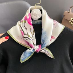 100% Natural Real Silk Scarf Women Print Brand Shawl Neckerchief Female Poncho Bandana Square Scarves Wrap Kerchief Hijab 53cm