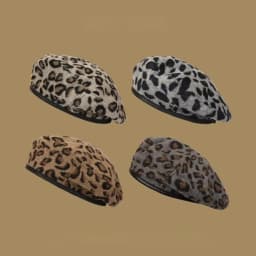 Beret Women's Leopard Print Versatile Japanese Retro Adjustable Drawstring Painter Hat Autumn Winter British Bud Hat Pumpkin Hat