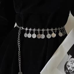 1pcs ethnic style metal belt with long coin pendant for women, vintage and versatile accessory suitable for daily wear.