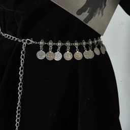 1pcs ethnic style metal belt with long coin pendant for women, vintage and versatile accessory suitable for daily wear.