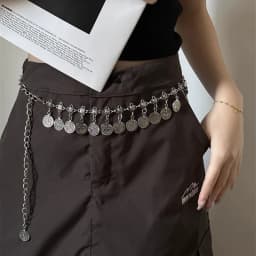 1pcs ethnic style metal belt with long coin pendant for women, vintage and versatile accessory suitable for daily wear.