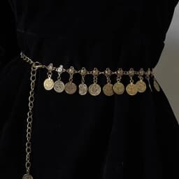 1pcs ethnic style metal belt with long coin pendant for women, vintage and versatile accessory suitable for daily wear.