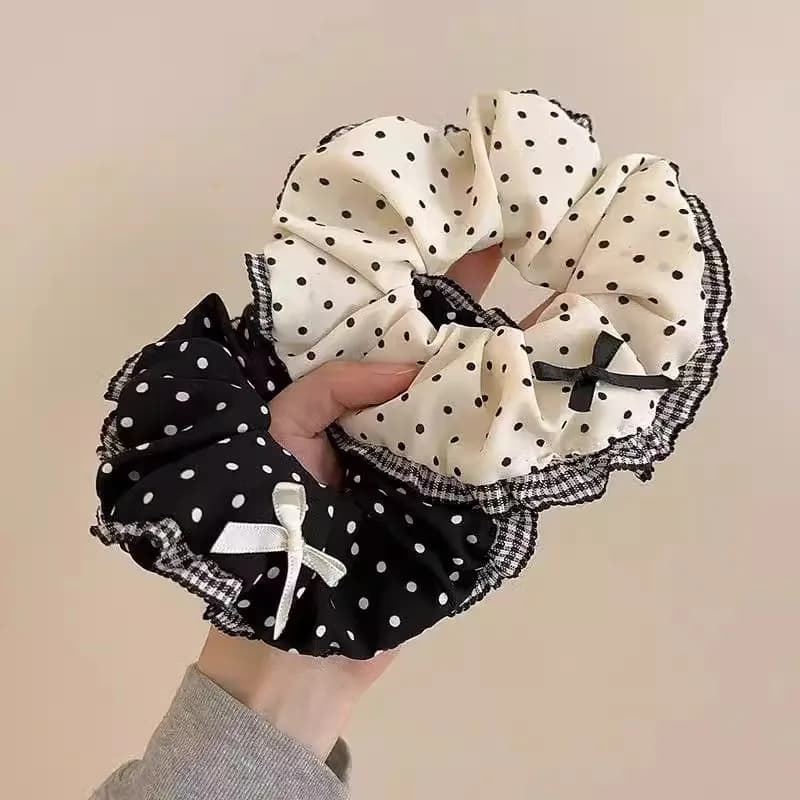 2025 New Black White Polka Dot Hair Bundle Oversized Scrunchies Lace Butterfly Bow Hair Rope Ties Women Elegant Large Headbands